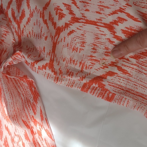🍂Antilia Femme Coral & White Tribal Lines Button-Down Blouse w/Tab Sleeves Med. - Picture 16 of 16